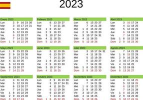 ano 2023 calendário dentro espanhol com Espanha feriados vetor