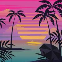 retro de praia vetor ilustração pôr do sol ou nascer do sol panorama Projeto vetor arte