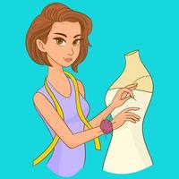 costureira feminina cria um vestido vetor