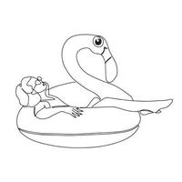uma desenhado à mão vetor verão ilustração é uma cartão postal com uma menina sentado dentro uma círculo com uma flamingo. uma verão colorida elemento para seu Projeto. vetor ilustração. desenhando com 1 linha. vetor