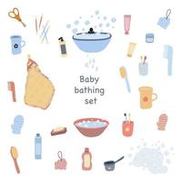bebê tomando banho conjunto mão desenhado plano estilo vetor
