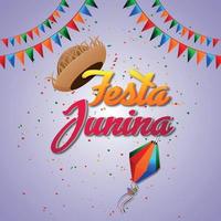 festa junina evento brasileiro com elementos criativos e bandeira e fundo de festa vetor