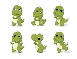 clipart conjunto do fofa bebê dinossauros. t-rex dentro vários poses. vetor ilustração dentro desenho animado estilo.