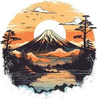 ukiyo-e estilo pintura do montar Fuji às pôr do sol vetor