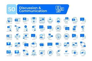 discussão e comunicação ícones pacote. azul cor estilo. limpar \ limpo e simples vetor ícones