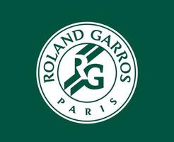 roland garros torneio símbolo logotipo branco francês aberto tênis campeão Projeto vetor abstrato ilustração com verde fundo