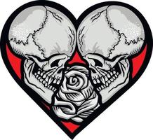 sinal gótico com crânio e coração, camisetas com design vintage do grunge vetor