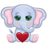 fofa desenho animado elefante, infantil personagem com lindo olhos com uma coração. vetor