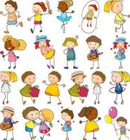 conjunto de crianças diferentes em estilo doodle vetor