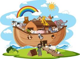 arca de noé com animais isolados no fundo branco vetor