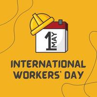 uma calendário com uma amarelo capacete e a palavras internacional Dia dos trabalhadores em isto. vetor