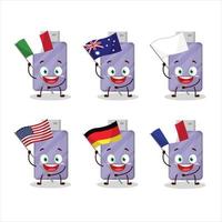Pen drive desenho animado personagem trazer a bandeiras do vários países vetor