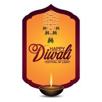 feliz festival de luz diwali com diwali diya em fundo amarelo vetor