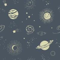 vintage celestial corpos às céu, planetas e estrelas vetor
