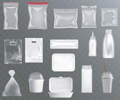 conjunto realista de embalagens de alimentos em branco. vetor eps10