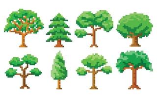 conjunto de árvores de pixel art vetor
