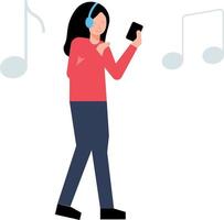 menina vestindo fones de ouvido desfrutando música. vetor