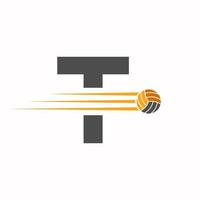 inicial carta t voleibol logotipo Projeto placa. voleibol Esportes logótipo vetor