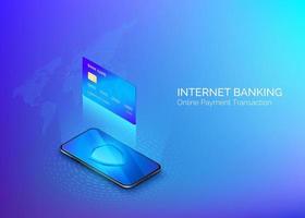 dinheiro transferir ou conectados pagamento. bancário conectados serviço. Internet compras. crédito cartão acima Móvel telefone isométrico bandeira. segurança e proteção conectados Forma de pagamento vetor