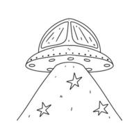 UFO dentro mão desenhado rabisco estilo. vetor ilustração isolado em branco. coloração página.