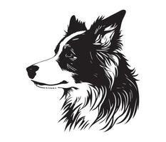 fronteira collie face, silhueta cachorro face, Preto e branco fronteira collie vetor