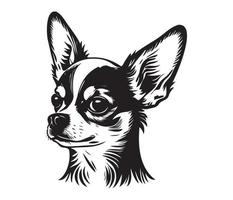 chihuahua face, silhueta cachorro face, Preto e branco chihuahua vetor