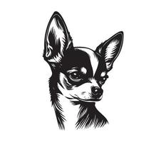 chihuahua face, silhueta cachorro face, Preto e branco chihuahua vetor