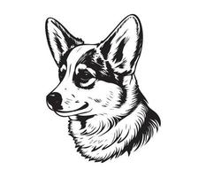 Pembroke galês corgi face, silhueta cachorro face, Preto e branco Pembroke galês corgi vetor