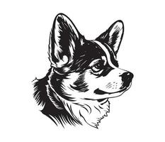 Pembroke galês corgi face, silhueta cachorro face, Preto e branco Pembroke galês corgi vetor