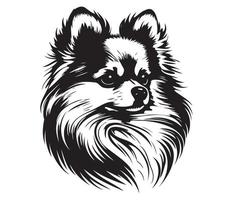 pomerânia face, silhueta cachorro face, Preto e branco pomerânia vetor