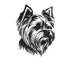 yorkshire terrier face, silhueta cachorro face, Preto e branco yorkshire terrier vetor