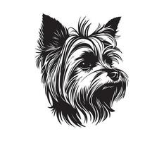 yorkshire terrier face, silhueta cachorro face, Preto e branco yorkshire terrier vetor