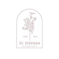st. Stephen florista vetor logotipo Projeto. flor ramo desenhado à mão logotipo. boêmio estilo floral logotipo modelo.
