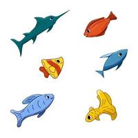 conjunto colorida peixe desenho animado vetor ilustração. isolado oceano animal. marinho tema. rabisco morador.