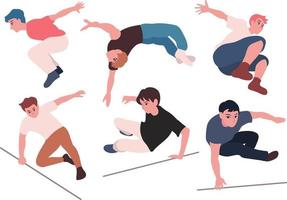 pessoas que praticam parkour. mão desenhada estilo ilustrações vetoriais. vetor