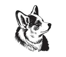 Pembroke galês corgi face, silhueta cachorro face, Preto e branco Pembroke galês corgi vetor