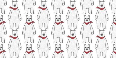 Urso desatado padronizar vetor polar Urso isolado vermelho cachecol papel de parede desenho animado