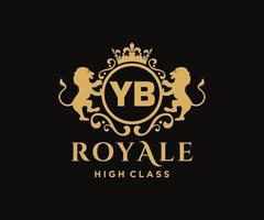 dourado carta yb modelo logotipo luxo ouro carta com coroa. monograma alfabeto . lindo real iniciais carta. vetor
