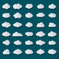 ícone de vetor de nuvem definir cor branca sobre fundo azul. coleção de ilustração plana do céu para a web. ilustração vetorial