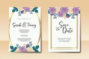 Casamento convite quadro, Armação definir, floral aguarela digital mão desenhado rosa flor Projeto convite cartão modelo vetor