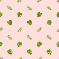 tropical desatado padronizar com exótico verde folhas em Rosa fundo. simples verão natureza imprimível papel. fofa papel de parede, têxtil com monstera folha. desatado selva imprimir. vetor ilustração.