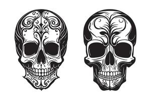 tribal crânio tatuagem Projeto Preto esboço vetor em branco fundo, crânio com floral Projeto vetor
