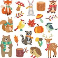 coleção de elementos e personagens animais fofos de outono
