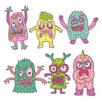 coleção de personagens monstro louco fofo colorido vetor