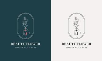 mínimo feminino botânico floral ramo e logotipo. mão desenhado Casamento erva, planta doméstica com elegante folhas. botânico rústico na moda vegetação vetor