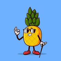 personagem de abacaxi fofo com óculos e gesto com a mão ok vetor