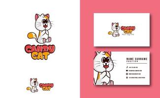 mascote do personagem kawaii. Conjunto de modelos de cartão de visita com logotipo de mascote de gato fofo vetor