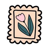 rabisco postagem carimbo com tulipa. postal vintage elemento. enviar ícone. vetor