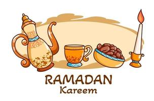 quebrando o jejum no ramadan kareem cartoon illustration vetor