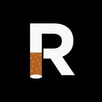 carta r fumaça logotipo conceito com cigarro ícone. tabaco logotipo vetor